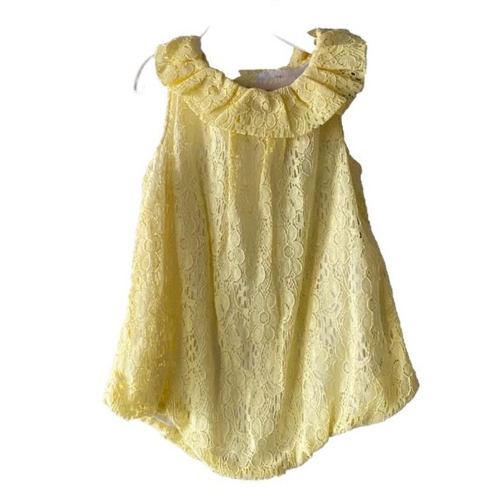 First Impressions Collared Yellow Lace Bubble Romper- Size 12m